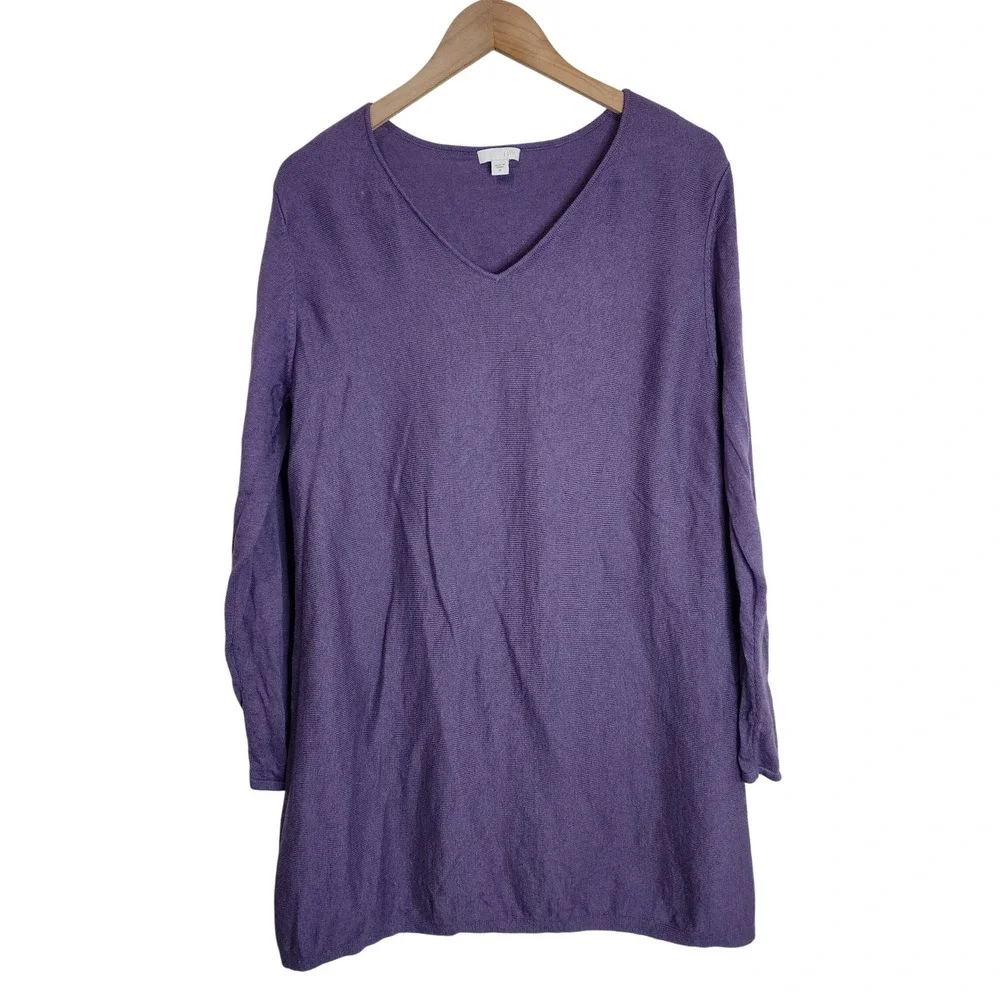 J. Jill Sweater Top Women's Medium V-Neck Oversized Silk Wool‎ Blend Purple